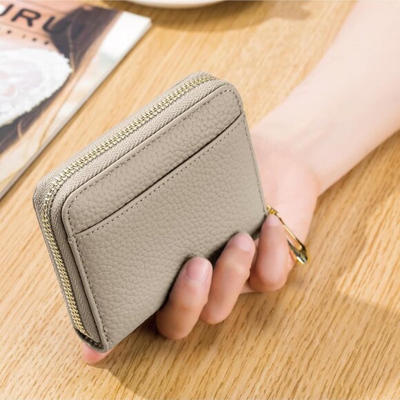 Travel Wallet for Women Leather RFID Blocking Coins Card Slots Compact Gray - Picture 6 of 6